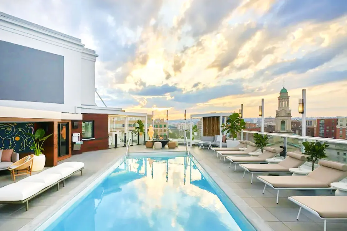 Rooftop pool at sunset
